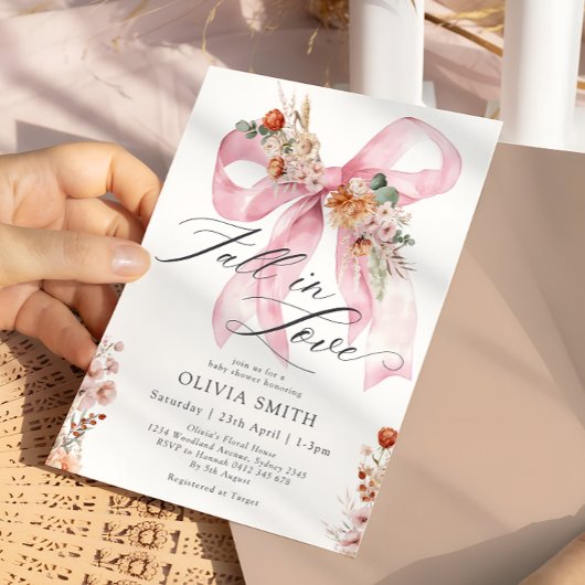 Invitation Chute en amour Baby shower floral de la cou rose