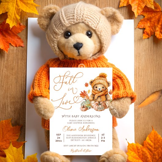 Invitation Chute en Amour Baby shower Ours Teddy