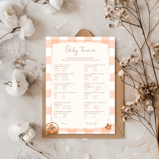 Invitation Chute en amour Baby Trivia Baby shower Game Card