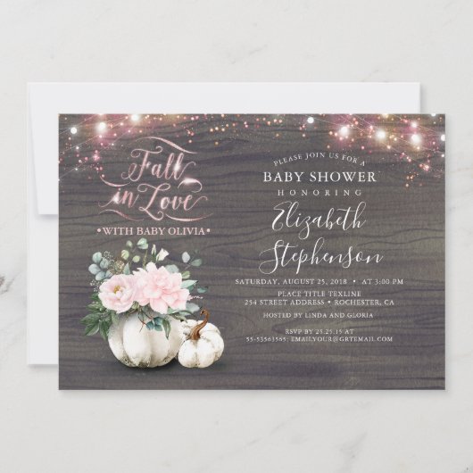 Invitation Chute en amour Blanc Citrouille Rustique Baby show (Devant)