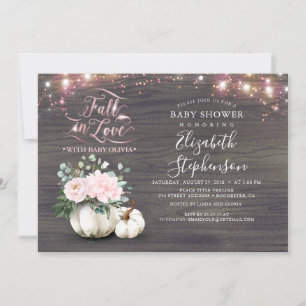 Invitation Chute en amour Blanc Citrouille Rustique Baby show