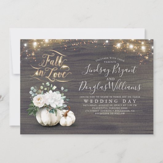 Invitation Chute en Amour Blanc Citrouille Rustique Mariage d (Devant)