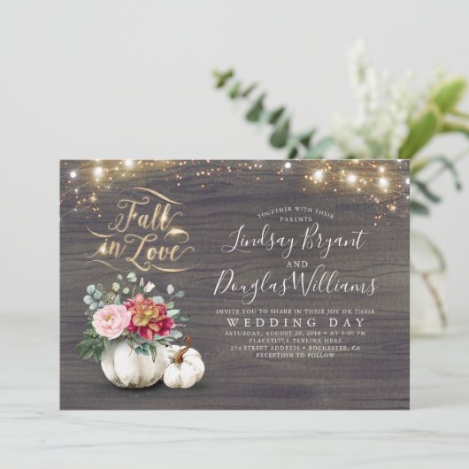 Invitation Chute en Amour Blanc Citrouille Rustique Mariage d (Debout devant)