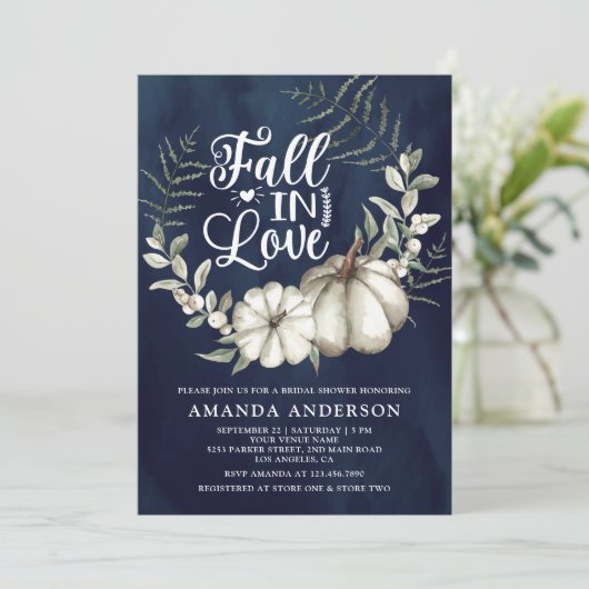 Invitation Chute en amour Blanc Citrouille Sage Fête des mari (Debout devant)