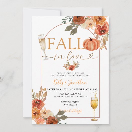 Invitation Chute en amour Boho Citrouille Arch Engagement Par (Devant)
