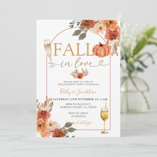 Invitation Chute en amour Boho Citrouille Arch Engagement Par (Debout devant)