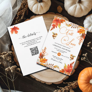 Invitation Chute en amour Boho Floral QR Code Mariage