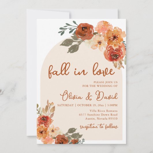 Invitation Chute en Amour Boho Floral Rustic Automne Mariage (Devant)