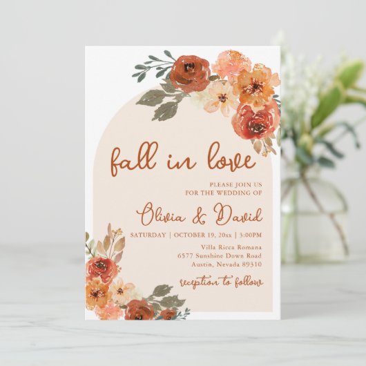 Invitation Chute en Amour Boho Floral Rustic Automne Mariage (Debout devant)