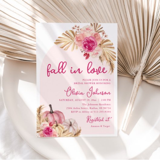 Invitation Chute en amour Boho rose Citrouille Fête des marié