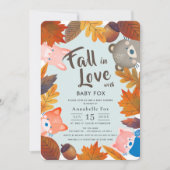 Invitation Chute en amour Bois Animaux Baby shower bleu (Devant)