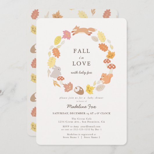 Invitation Chute en amour Bois Animaux Baby shower de couronn (Devant / Derrière)