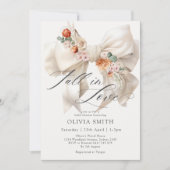 Invitation Chute en amour Bow blanc Baby shower floral (Devant)