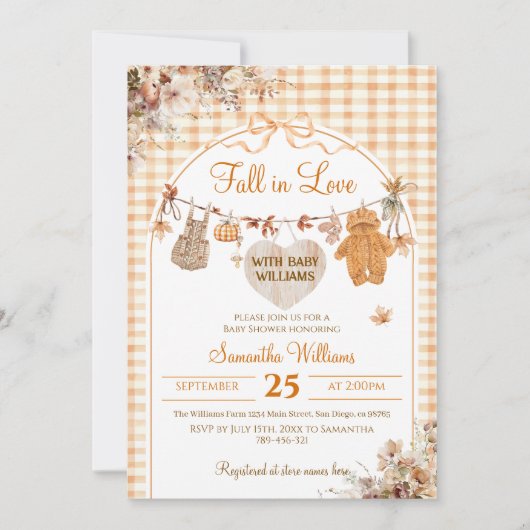 Invitation Chute en Amour Bow Floral Baby shower Automne Mode (Devant)