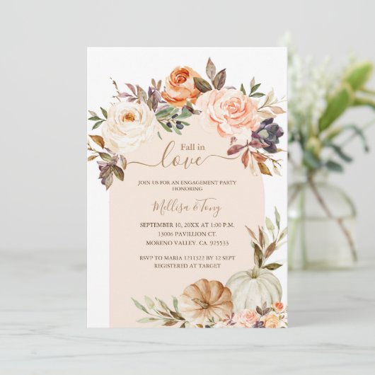 Invitation Chute en amour Brûlé Orange Citrouille Tombé en am (Debout devant)