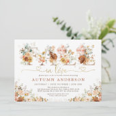 Invitation Chute en amour Burnt Orange Floral Fête des mariée (Debout devant)