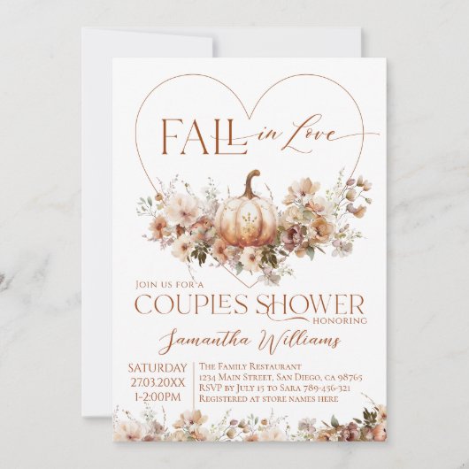 Invitation Chute en amour Citrouille Fleur sauvage Couples Do (Devant)