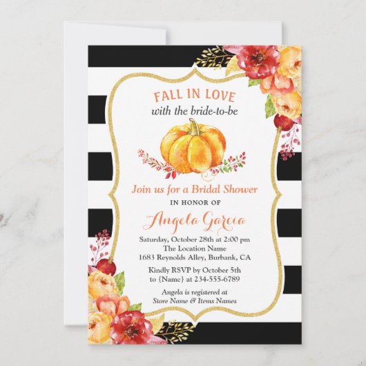 Invitation Chute en amour Citrouille Floral Fête des mariées (Devant)