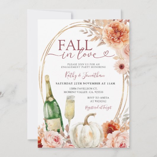 Invitation Chute en amour Citrouille ivoire Floral Fiançaille (Devant)