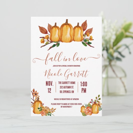 Invitation Chute en Amour, Citrouille orange, Fête des mariée (Debout devant)