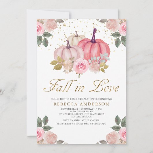 Invitation Chute en amour Citrouille rose Fête des mariées fl (Devant)