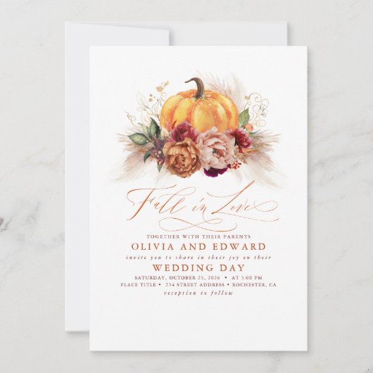 Invitation Chute en amour Élégant mariage Rust Flowers Citrou (Devant)