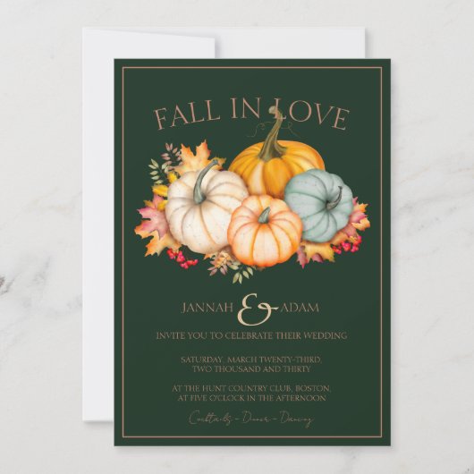 Invitation Chute en amour Emerald Green Automne Citrouille Ma (Devant)
