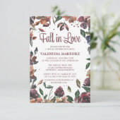 Invitation Chute en amour Fête des mariées florale pourpre (Debout devant)