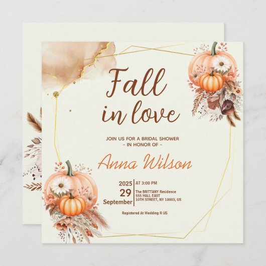 Invitation Chute en Amour Fête des mariées Rustique Citrouill (Devant / Derrière)