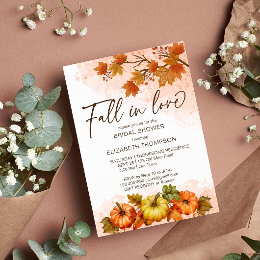 Invitation Chute en amour feuillage citrouille douche nuptial
