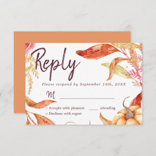 Invitation Chute en amour Feuillage doré Automne orange RSVP