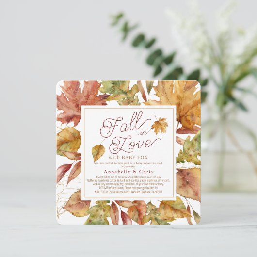 Invitation Chute en amour Feuilles automnales Baby shower par (Debout devant)