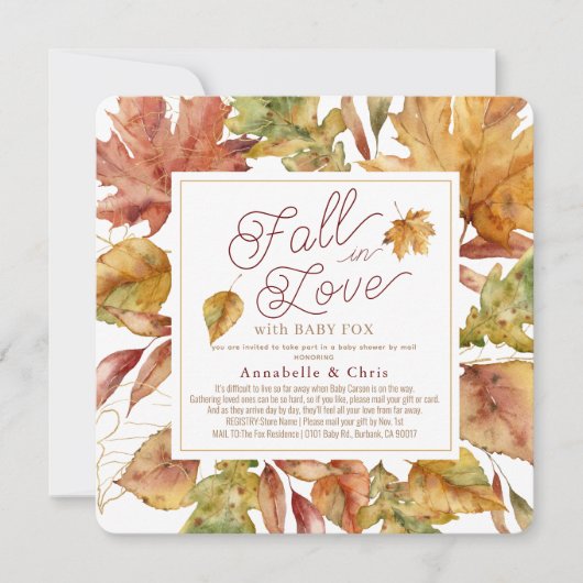 Invitation Chute en amour Feuilles automnales Baby shower par (Devant)