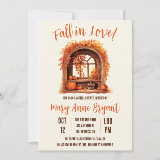 Invitation Chute en amour, Feuilles d'automne, Automne, Fête  (Devant)
