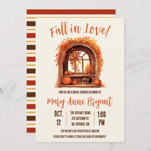 Invitation Chute en amour, Feuilles d'automne, Automne, Fête (Devant / Derrière)