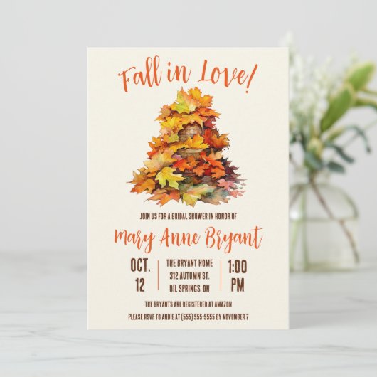 Invitation Chute en amour, Feuilles d'automne, Automne, Fête (Debout devant)