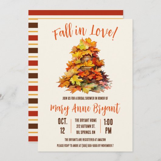 Invitation Chute en amour, Feuilles d'automne, Automne, Fête  (Devant / Derrière)