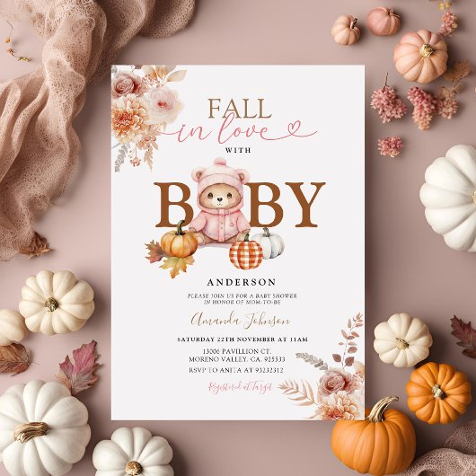 Invitation Chute en amour Fille rose En vichy Baby shower de 