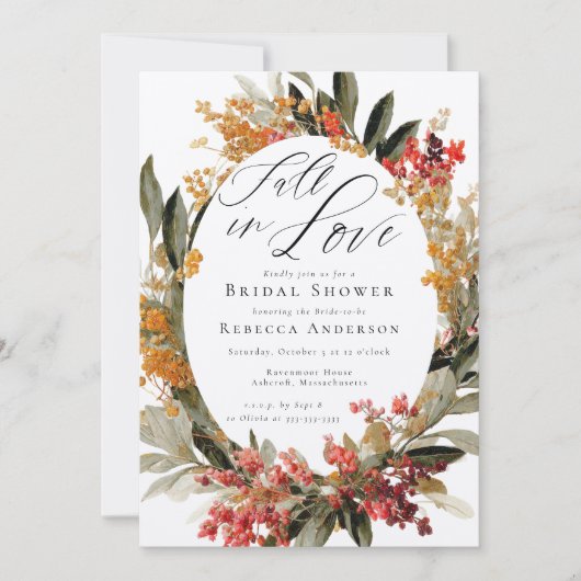 Invitation Chute en Amour Fleur Wreath Mariage Fête des marié (Devant)