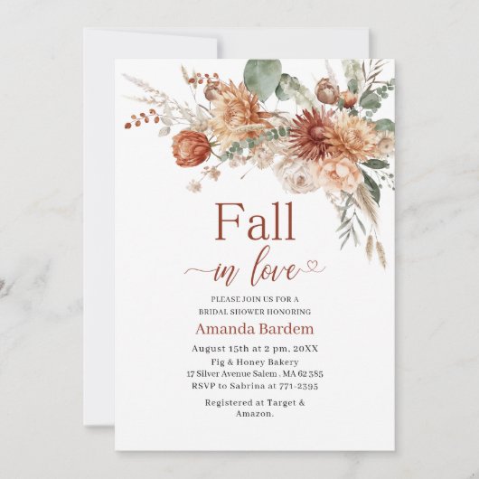 Invitation Chute en Amour Fleurs Aquarelle douche nuptiale (Devant)
