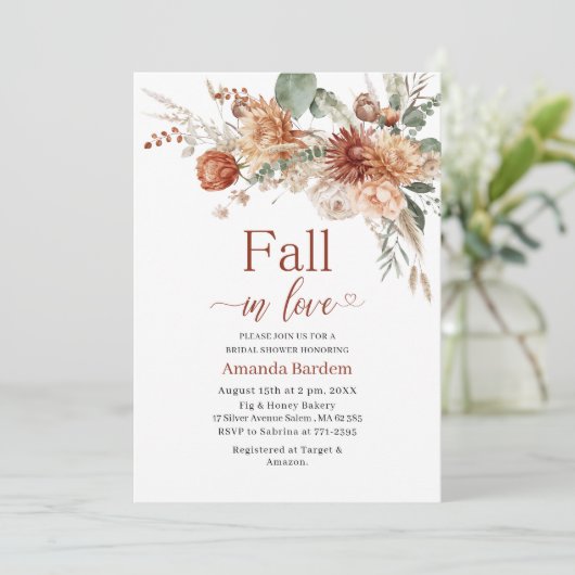 Invitation Chute en Amour Fleurs Aquarelle douche nuptiale (Debout devant)