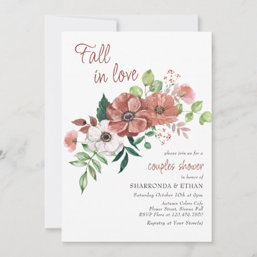 Invitation Chute en amour Fleurs d'automne Couples Douche (Devant)