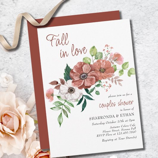 Invitation Chute en amour Fleurs d'automne Couples Douche