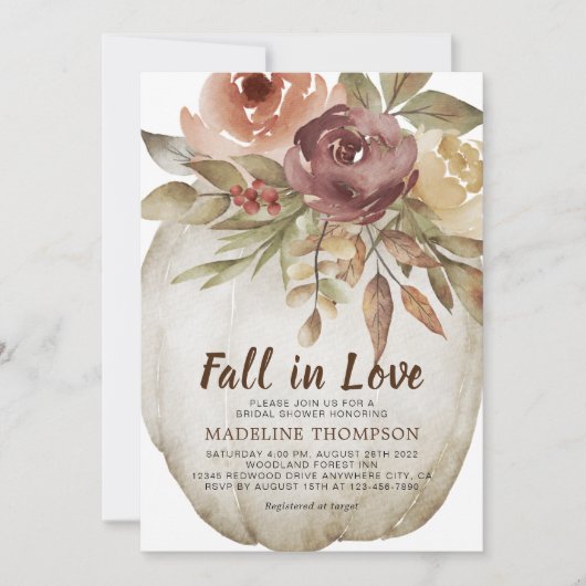 Invitation Chute en amour Floral Blanc Citrouille Fête des ma (Devant)