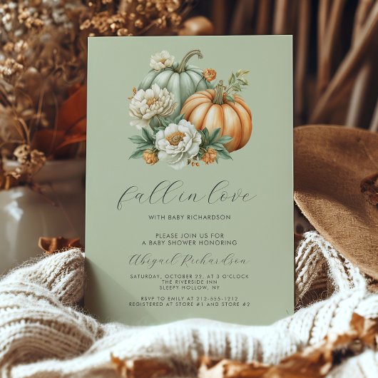 Invitation Chute en amour Floral Citrouille Sage Baby shower