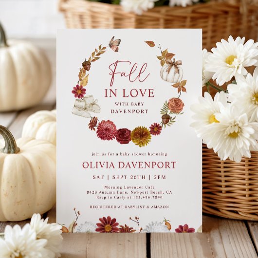 Invitation Chute en Amour Floral Rustic Baby shower d'automne