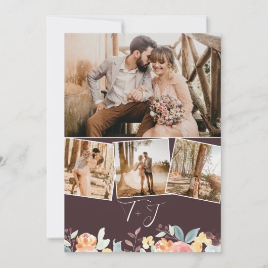 Invitation Chute en amour floral rustique initiales photo mar (Dos)