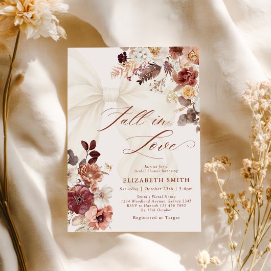 Invitation Chute En Amour Floral White Bow Fête des mariées