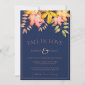 Invitation Chute en amour Marine Bleu Automne Feuilles Mariag (Devant)