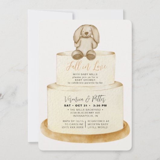 Invitation Chute en amour Neutre Autumn Cake Baby shower (Devant)